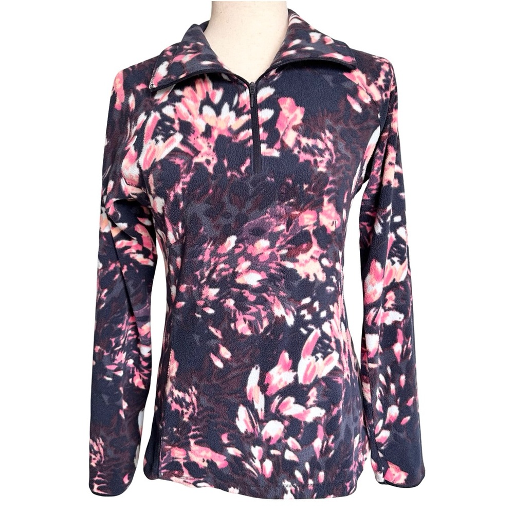 Columbia Women Blue Pink Floral Soft 1/4 Zip‎ Cabin Winter Fleece Jacket Small